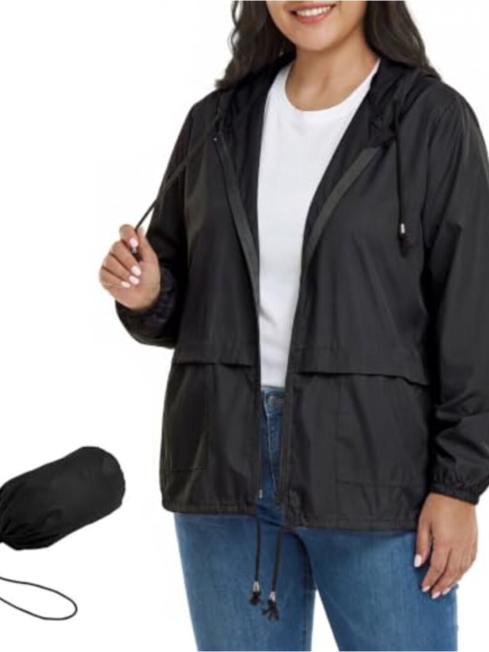 Plus Size Women Rain Jacket Lightweight Waterproof Packable Raincoat